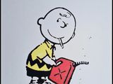 dessin de bande dessinée représentant un homme tenant une valise rouge, le sourire aux lèvres