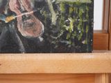 a painting of a woman with a violin on a shelf