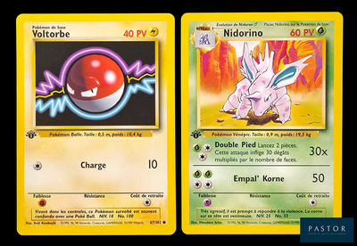 deux cartes Pokémon aux couleurs et aux motifs différents