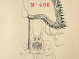 an old book with a drawing of a dragon holding a flag