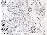 une image représentant le dessin d'une femme avec un oiseau sur l'épaule