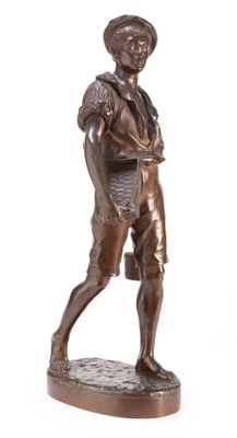 LONGEPIED Léon-Eugène (1849-1888) : "Le pêcheur", bronze patiné brun, 