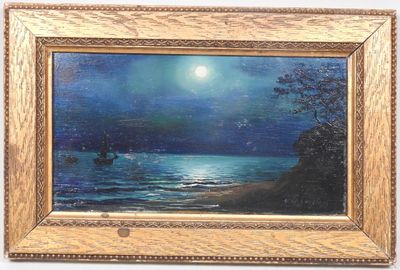 une image représentant un tableau où l'on voit un bateau sur l'océan, de nuit