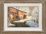 an image of a painting of a house in the snow