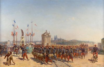 une image d'un tableau représentant un groupe de personnes dans une rue
