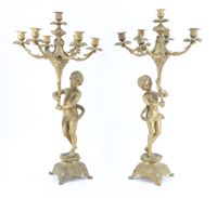 Paire de candélabres en bronze ciselé et patiné à sept lumiè… (photo 4)