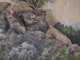 a painting of a tree on top of a large rock