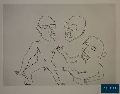 a drawing of a man being held by another man