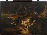 a painting of ducks and ducks in the water