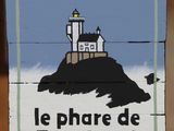 un panneau en bois sur lequel est représenté un phare