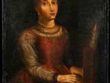 a painting of a woman in a red dress