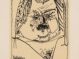 a black and white drawing of a woman ' s face