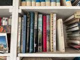de nombreux livres qui se trouvent sur les étagères de la pièce