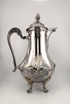 CHOCOLATIERE en métal argenté (usures)