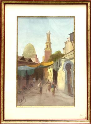 Ecole XXe, Gouache orientaliste portant une signature en bas…