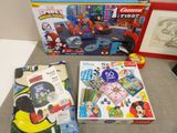 a box of toys and a picture of mickey mouse