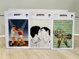 three photos of a man and a woman in a boxing ring