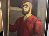 painting of a man with glasses and a beard in a red shirt