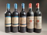 six bottles of wine are lined up in a row