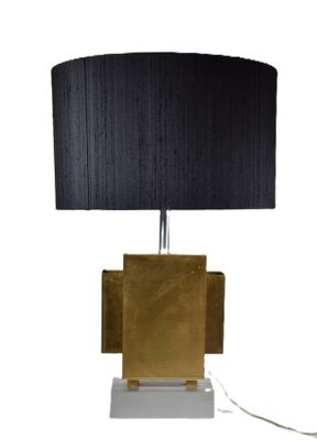 LAMPE design sculpturale en métal doré et argenté brossé.
