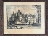 an old picture of a large building with a lot of windows
