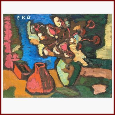 une peinture de fleurs dans un vase sur une table