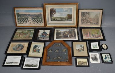 Lot de 17 GRAVURES ou reproductions ou dessin encadrées sous…