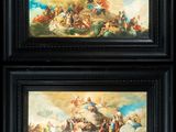 two framed paintings of a painting of a battle with angels and demons