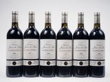 six bouteilles de vin rouge sont alignées