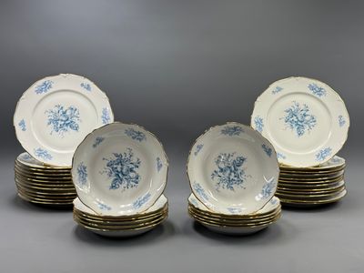 set of six blue and white plates with floral designs on them