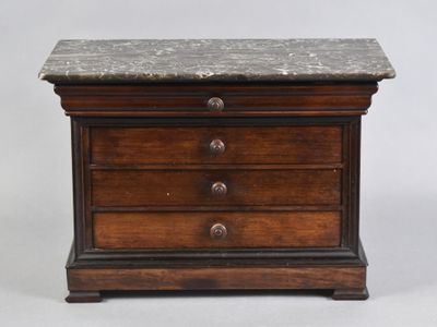 an old wooden chest with marble top on a white background