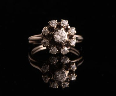 Bague à entourage fleur en or blanc 18 carats (750 millième), sertie d - Photo 1