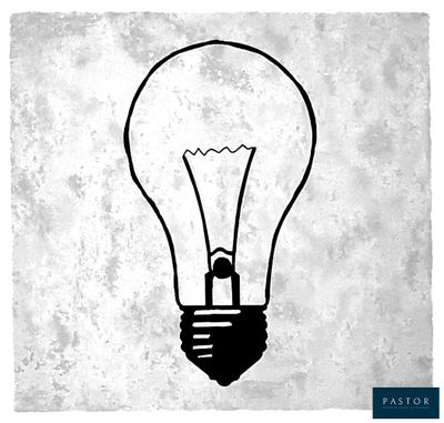 a black and white drawing of a light bulb on a white background