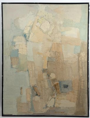an image of a painting of a cityscape in a frame on a wall