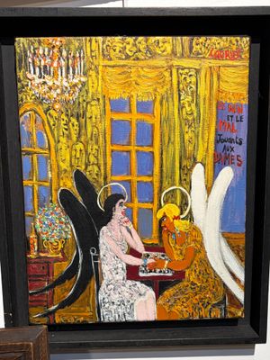 un tableau représentant une femme jouant du piano dans une pièce