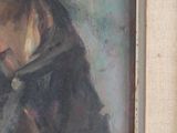painting of a woman with a hat and a jacket in a frame