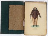 an old book with a picture of a man holding a knife
