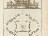 drawing of a plan of a garden with a fountain and a fountain house
