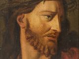 une peinture à l'huile représentant un homme portant une couronne d'épines sur la tête
