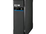 a black computer tower with a blue and white logo on it
