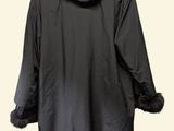 hooded parka with faux trims and hood in black