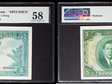 trois types différents de billets exposés dans une vitrine