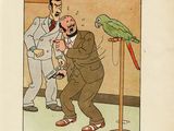 cartoon of a man with a parrot on his shoulder and a man in a suit standing next to him with a parrot on his shoulder