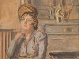 tableau représentant une femme assise sur une chaise dans une pièce
