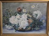 une peinture de fleurs dans un vase sur une table
