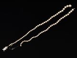 un gros plan d'un collier de perles sur fond noir