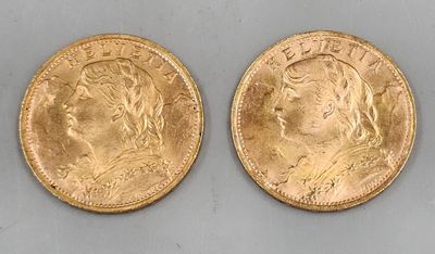 10 / X / Deux pièces de 20 francs suisse en or. - Photo 1
