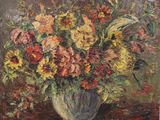 une peinture de fleurs dans un vase sur une table