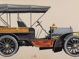 peinture représentant une vieille voiture « Model T » avec un auvent, accrochée au mur