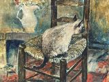 an image of a painting of a cat sitting on a chair